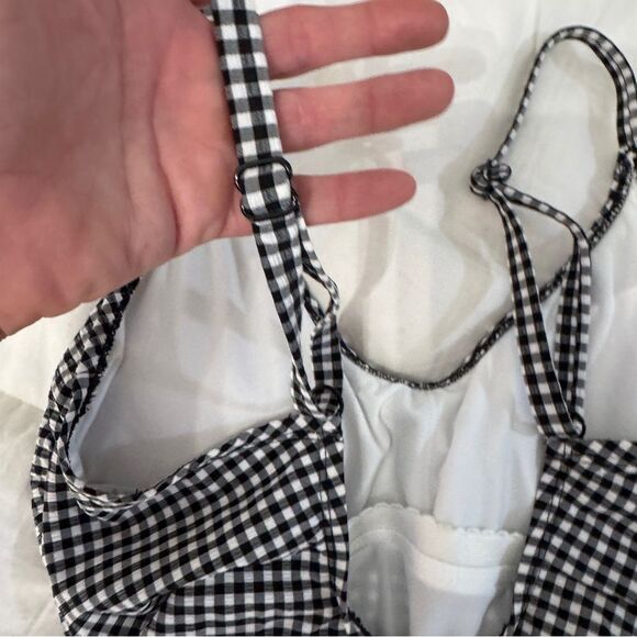 Kona Sol One Piece Black and White Gingham Swimsuit with ruching on the sides-M - Picture 12 of 16